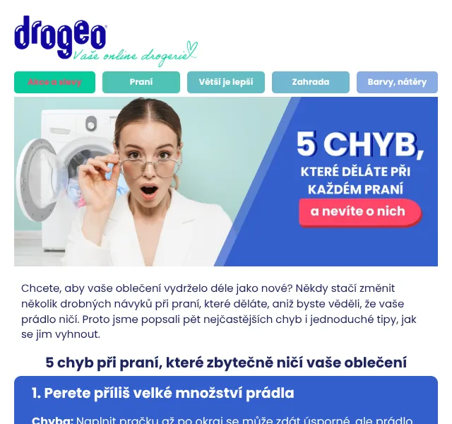 Drogeo: 5 chyb při praní – jak chránit oblečení – červenec 2026