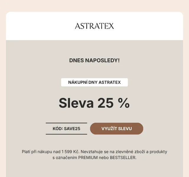 Astratex.cz: Sleva 25 % pánské spodní prádlo – září 2026