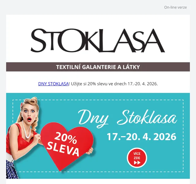 Stoklasa: Textilní galanterie 20 % sleva – duben 2026 | Nuslet.cz