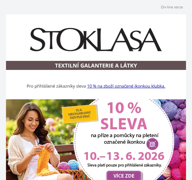 Stoklasa: 10 % sleva na textilní galanterii – červen 2026 | Nuslet.cz