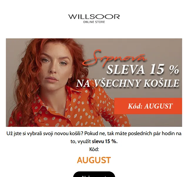 Košile Willsoor: sleva 15 % na všechny košile – červen 2026 | Nuslet.cz