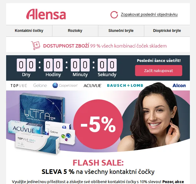 Alensa: Sleva 5 % na kontaktní čočky – červenec 2026 | Nuslet.cz