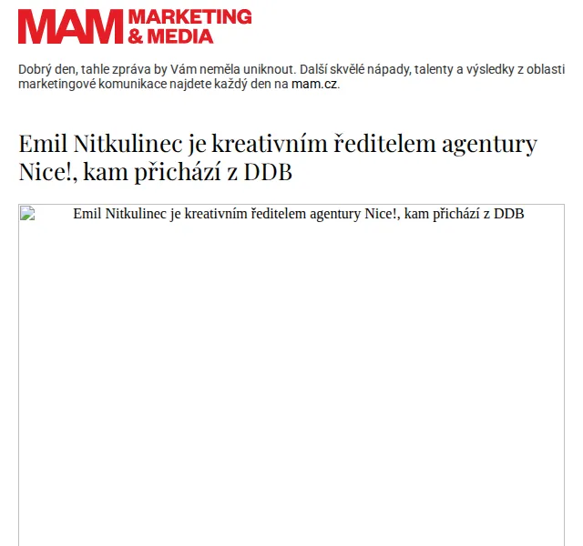 Marketing & Media: Emil Nitkulinec kreativním ředitelem Nice! – červenec 2026 | Nuslet.cz