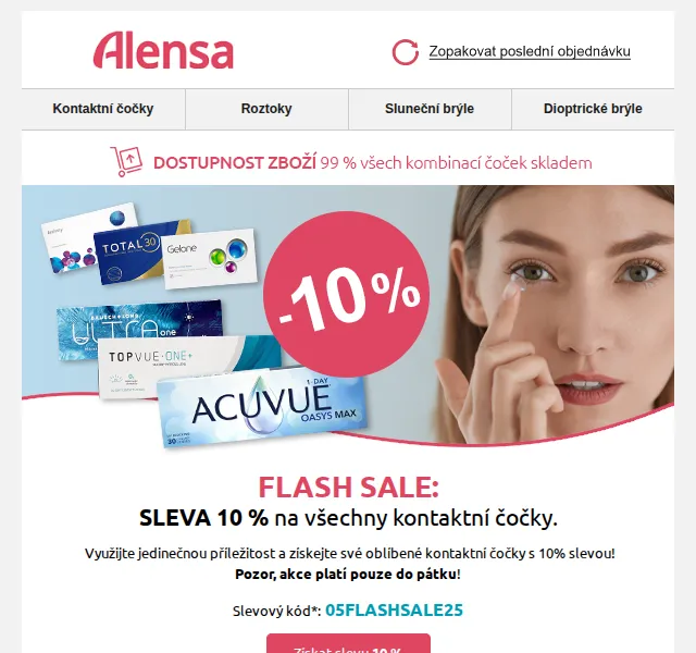 Alensa: Sleva 10 % na kontaktní čočky – červenec 2026 | Nuslet.cz