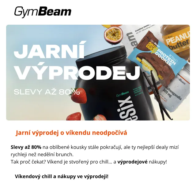 GymBeam: Jarní výprodej až 80 % – březen 2026 | Nuslet