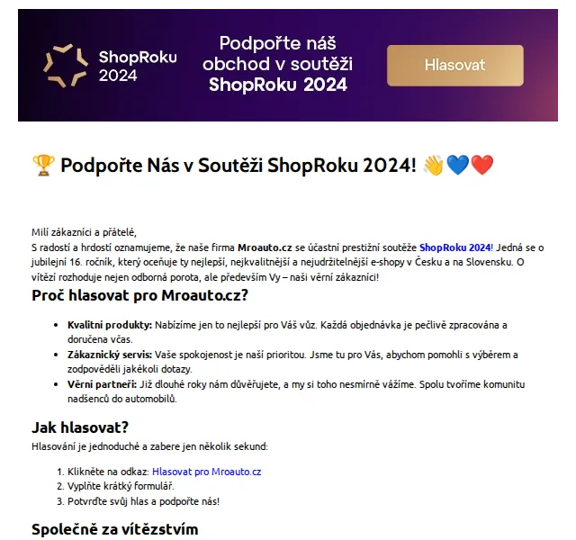 Autodíly MROAUTO: Podpořte nás v soutěži ShopRoku – červenec 2026 | Nuslet.cz