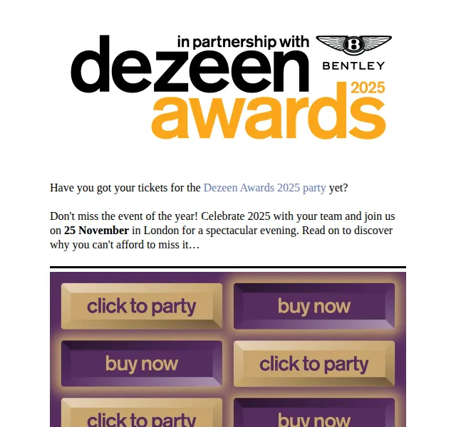 Dezeen Daily: Vstupenky na Dezeen Awards 2025 – červenec 2026 | Nuslet.cz