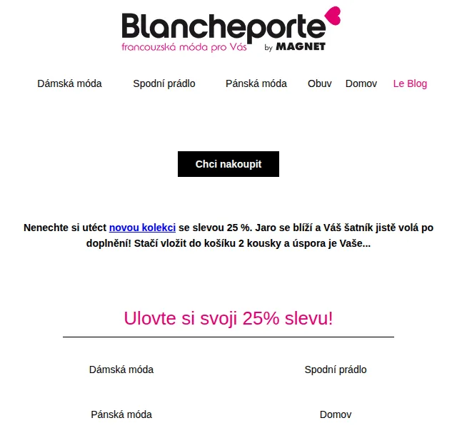 Blancheporte: sleva 25 % na jarní kolekci – červenec 2026 | Nuslet.cz