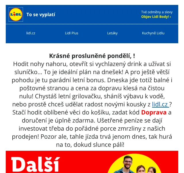 Lidl: Zdarma doprava + slevy až 40 % – červen 2026