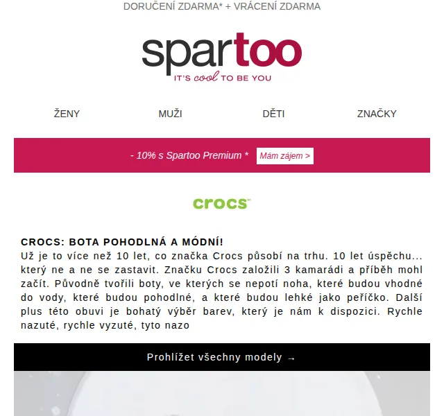 Spartoo.cz: Doručení zdarma značek Crocs, Oxbow, New Balance – červenec 2026 | Nuslet.cz