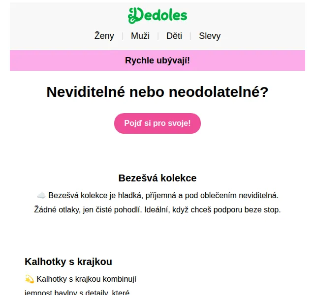 Dedoles: Bezešvé prádlo a kalhotky s krajkou – červenec 2026 | Nuslet.cz