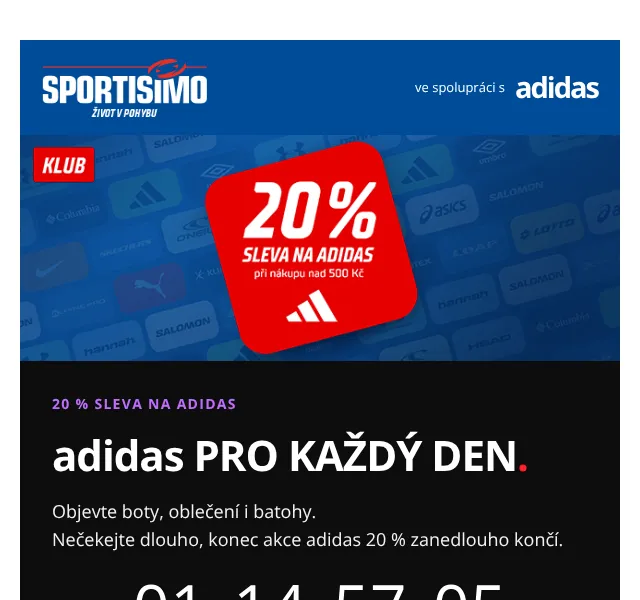 Sportisimo: 20 % sleva na Adidas – září 2026