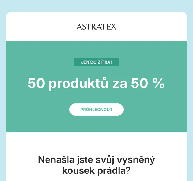 Astratex.cz: Sleva 50 % na spodní prádlo – květen 2026